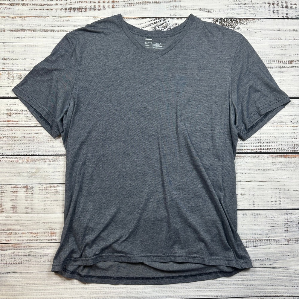 Public Opinion T-shirt Space Dye V-Neck Cotton Blend Charcoal Size Large